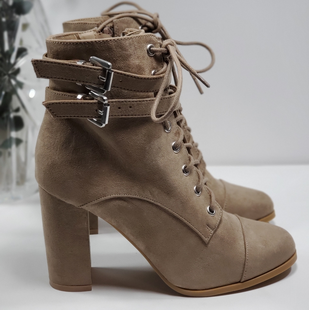 Madden Girl Suede Double Strap Combat Booties 8.5